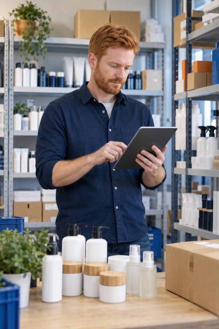 Empreendedor conferindo e organizando o estoque de produtos