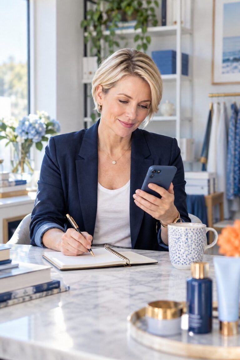 Vendedora preparando um acompanhamento de vendas pelo celular