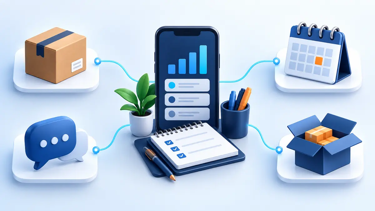 Quatro áreas para organizar pedidos, pagamentos, follow-ups e reposição